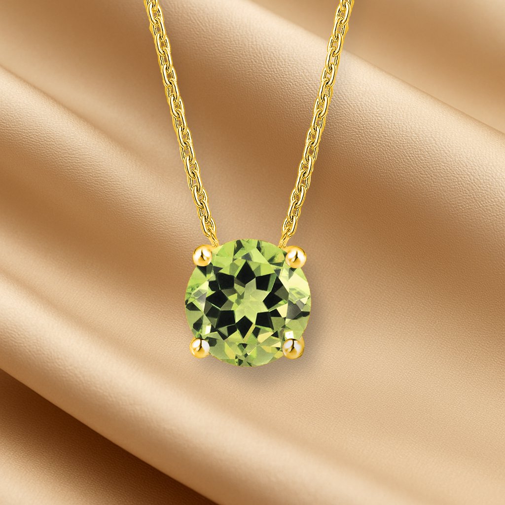 JeenMata 1.75 Carat Emerald - May Birthstone Solitaire Pendant Necklace in 18K Yellow Gold Plated, Female, Adult