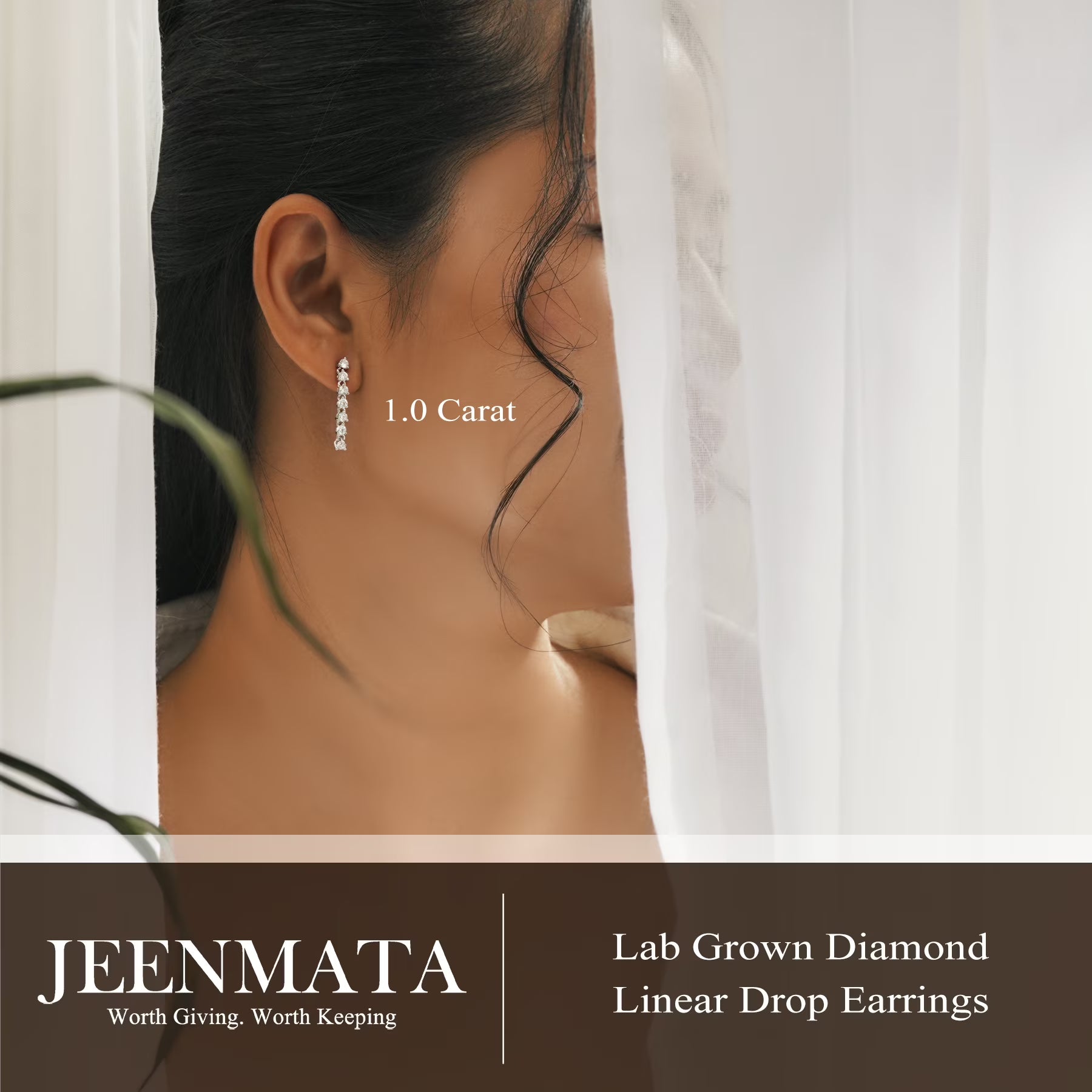 JeenMata 1 Carat Round Cut Lab Grown Diamond Linear Drop Earring - Classic Drop Earrings in 18K White Gold Plating for Women, Gift for Her