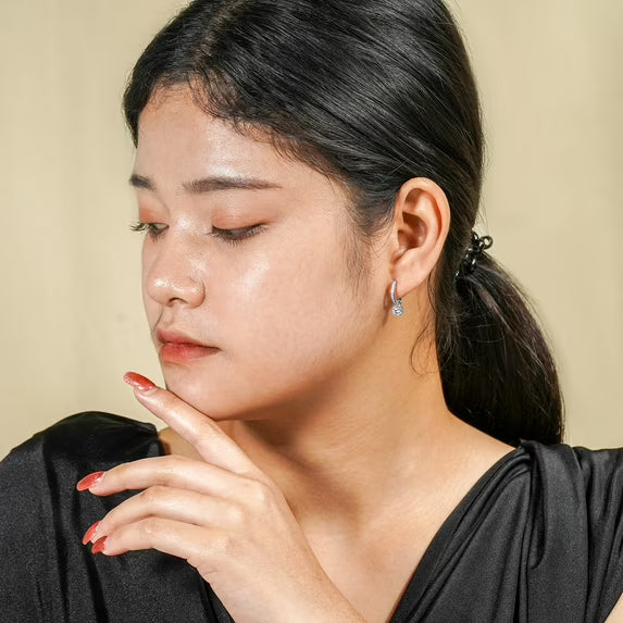 JeenMata 1 Carat Round Cut Lab Grown Diamond Dangle Drop Earrings in 18K White Gold Over Silver