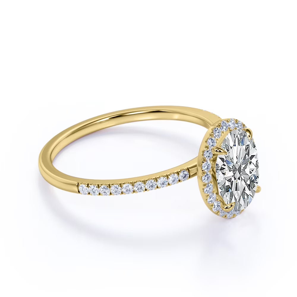 JeenMata 1.5 Carat Oval Cut Moissanite Engagement Ring - Bridal Set - Halo Ring - Handmade Ring - 18k Yellow Gold Plating for Women