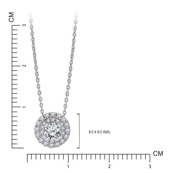 JeenMata Lab Grown Diamond 1 Carat Round Cut Double Halo Pendant Necklace in 18K White Gold Plating for Women