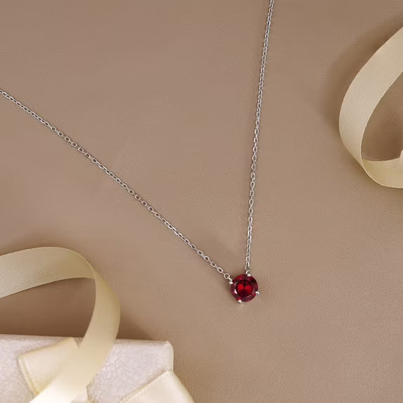 JeenMata 2 Carat January Birthstone Necklace for Women, Garnet Solitaire Pendant in 18K White Gold Plated, Birthday Anniversary Wedding Gift for Girlfriend Wife, Her, Woman, Teen