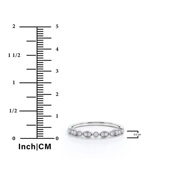 JeenMata Art-Deco 0.25 Carat Round Brilliant Cut April Birthstone Filigree Milgrain Wedding Band in 18K Yellow Gold Plating for Women