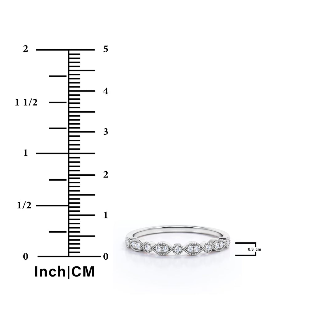 JeenMata Art-Deco 0.25 Carat Round Brilliant Cut April Birthstone Filigree Milgrain Wedding Band in 18K Rose Gold Plating for Women