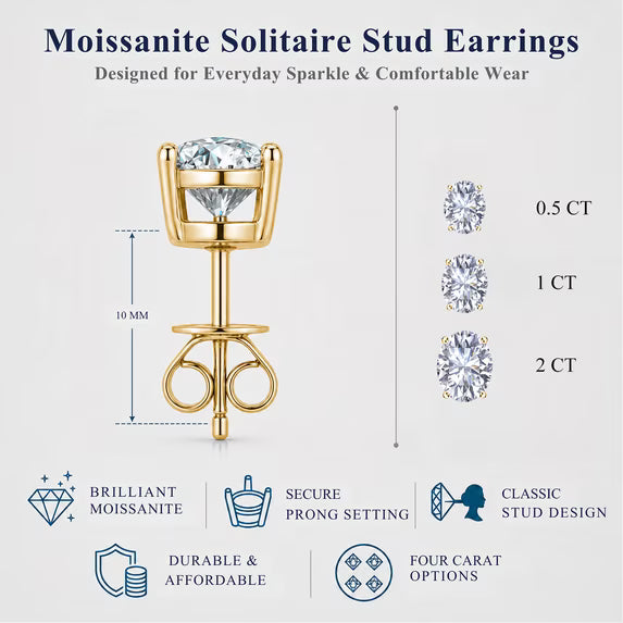 JeenMata 0.5 Carat Oval Solitaire Moissanite Stud Earrings for Women, Earrings for Men, 18K Yellow Gold Plated, Hypoallergenic Earrings, D VS1, Stud Earring for Woman, Jewelry, Gift, Earrings