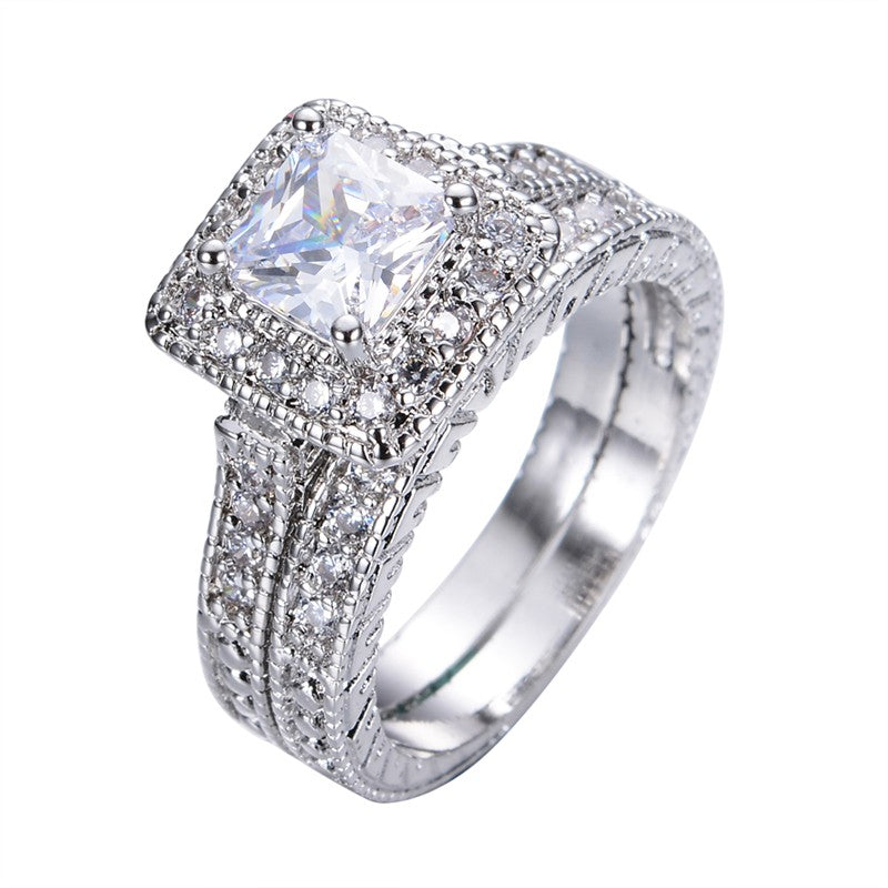 Vintage 1 Carat Princess Cut Moissanite Milgrain Bridal Set