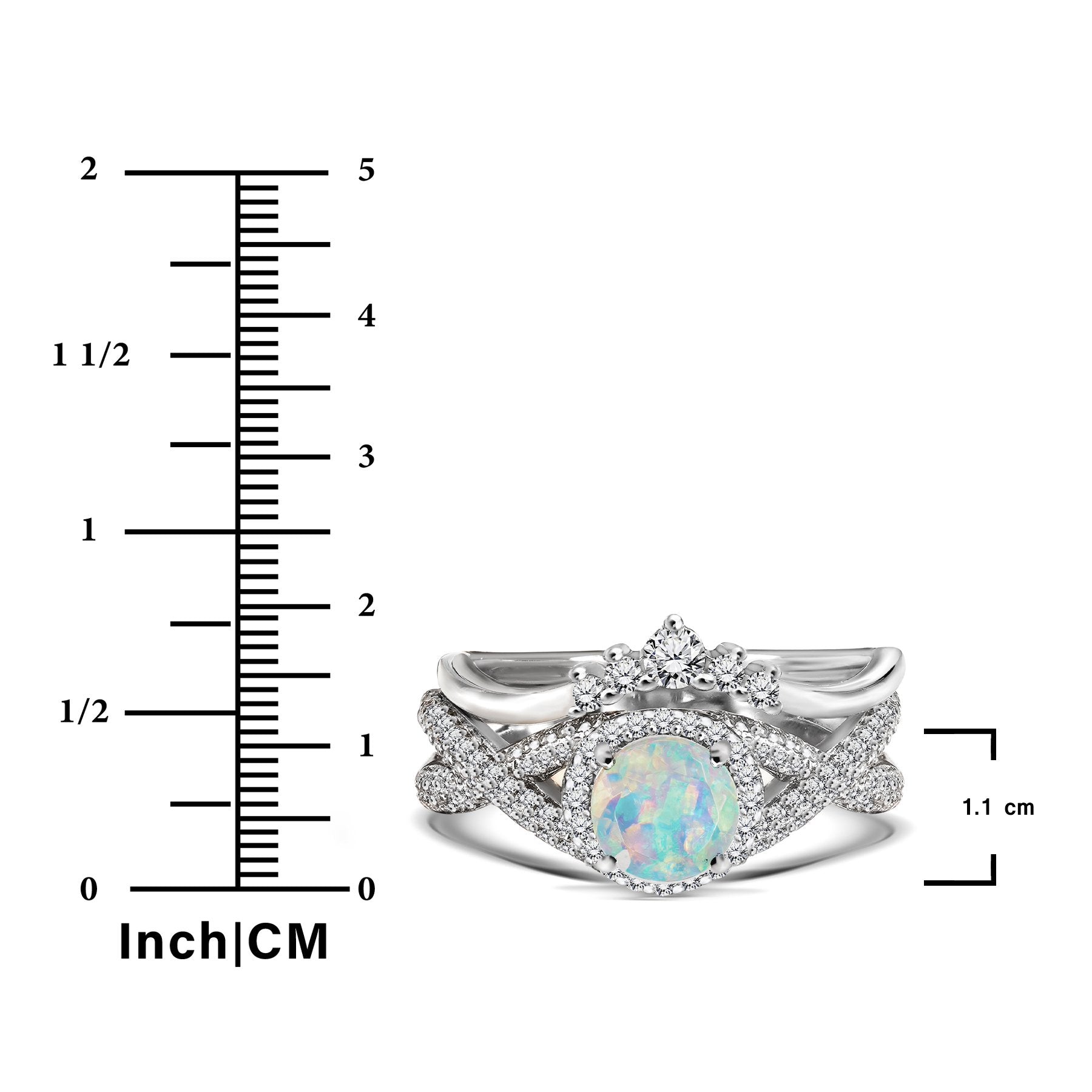 JeenMata 1 Carat Vintage Round Cut Blue Lab Created Opal and Moissanite Wedding Ring Set in 18K Black Gold Plating for Women