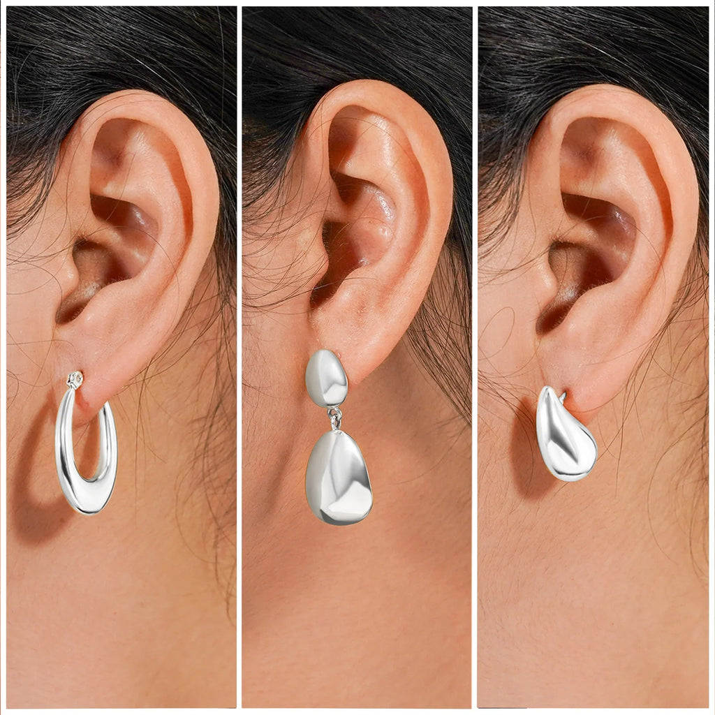 JEENMATA 3 Pairs Fashion MultiPack Earrings Set for Women in Yellow Gold Plating, Hoop Earrings, Chunky, Lightweight Drop Hypoallergenic Earrings Gift for Women