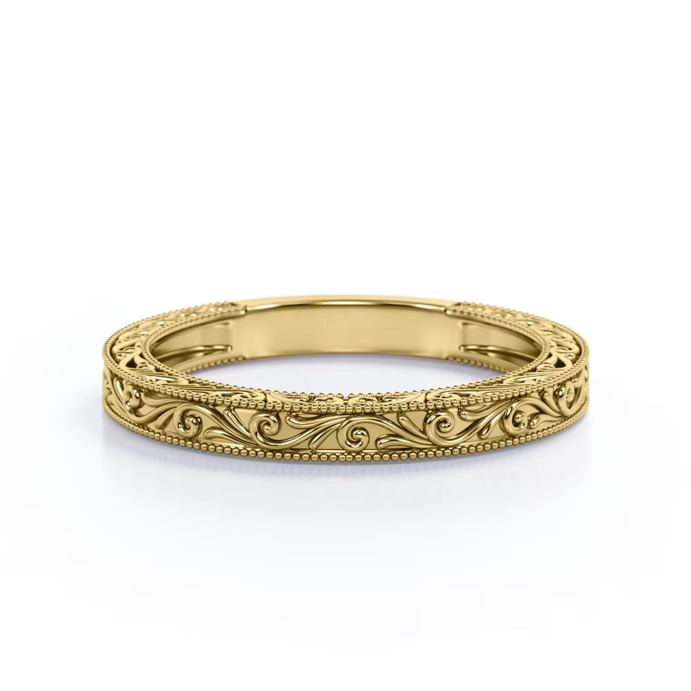 JeenMata Vintage Filigree Wedding Band - Milgrain Edge - in 18k Yellow Gold Plating for Women