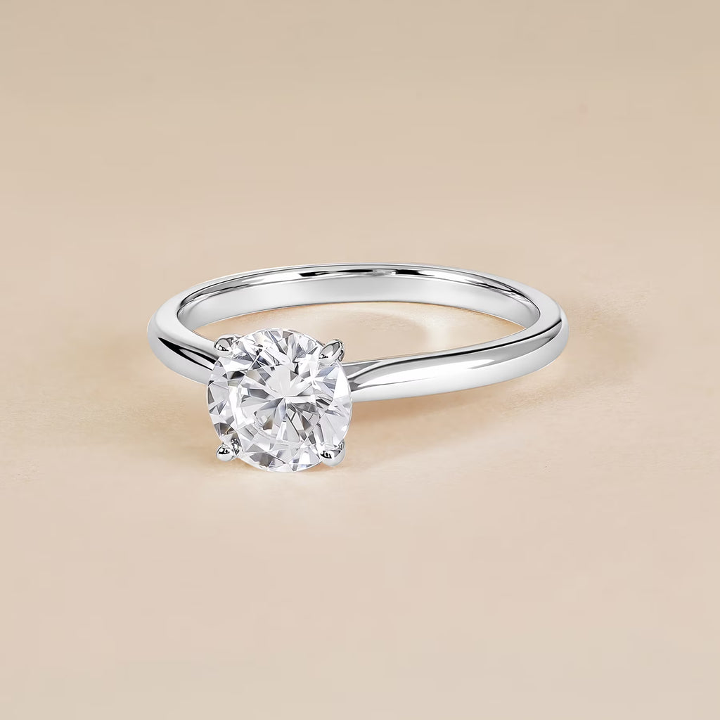 JeenMata Lab Grown Diamond 0.50 Carat Round Cut Solitaire Engagement Ring in 18K White Gold Plating for Women