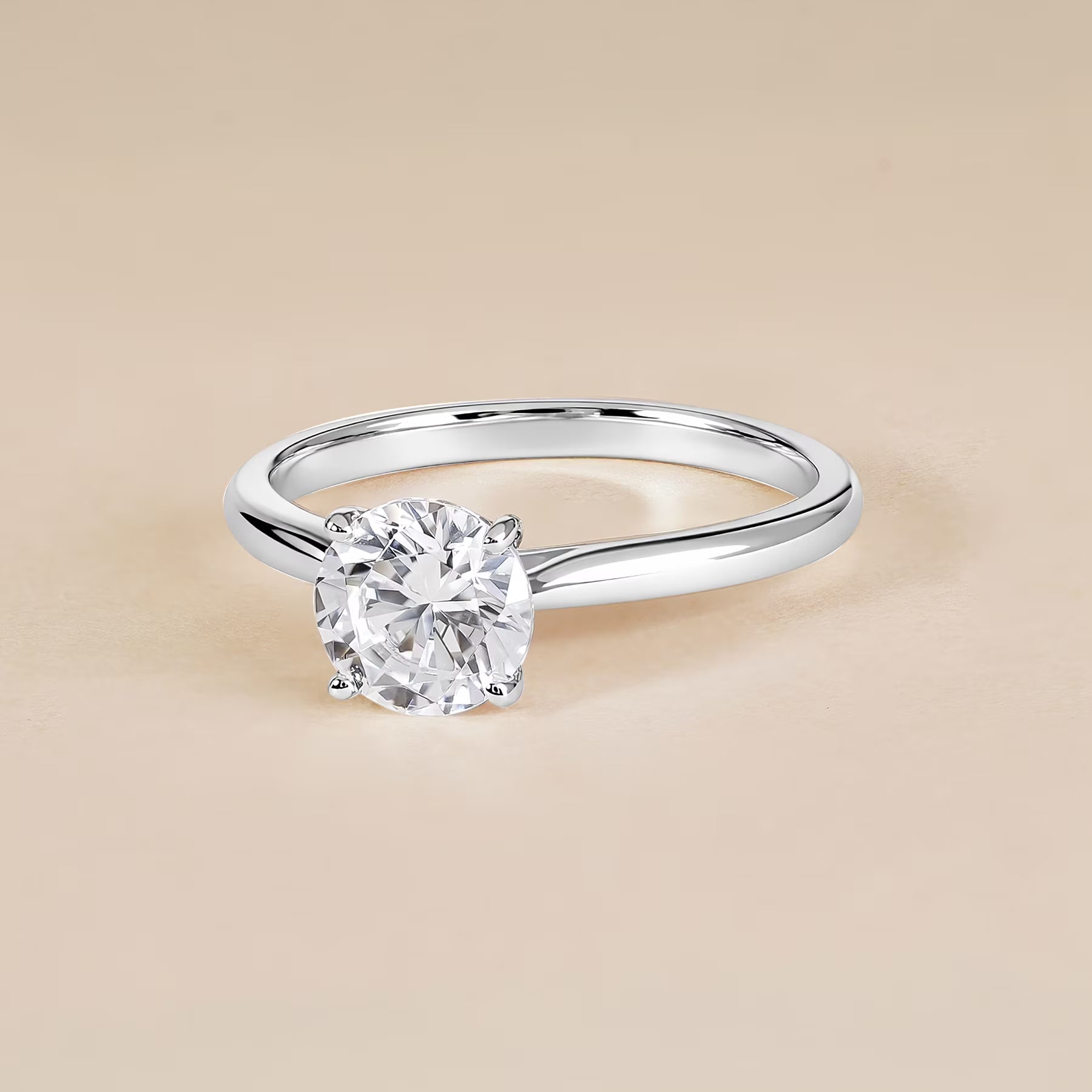 JeenMata Lab Grown Diamond 0.50 Carat Round Cut Solitaire Engagement Ring in 18K White Gold Plating for Women