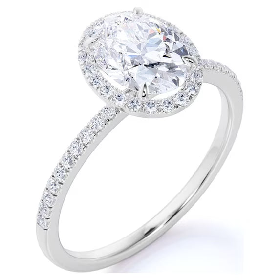 JeenMata 1.5 Carat Oval Cut Moissanite Engagement Ring - Bridal Set - Halo Ring - Handmade Ring - 18k White Gold Plating for Women