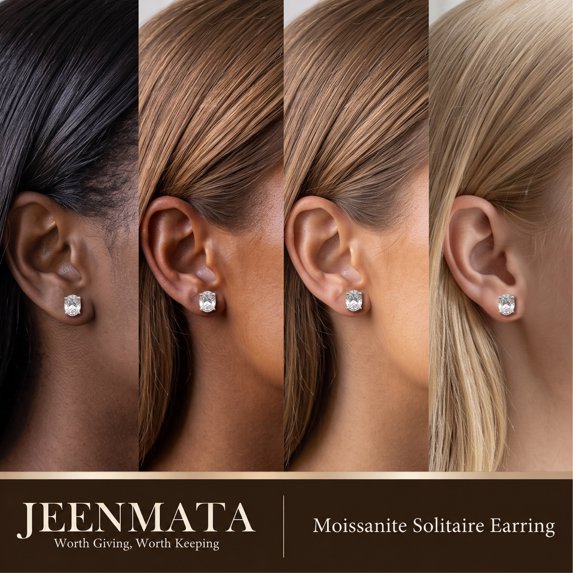 JeenMata 4 Carat Oval Solitaire Moissanite Stud Earrings for Women, Earrings for Men, 18K White Gold Plated, Hypoallergenic Earrings, D VS1, Stud Earring for Woman, Jewelry, Gift, Earrings