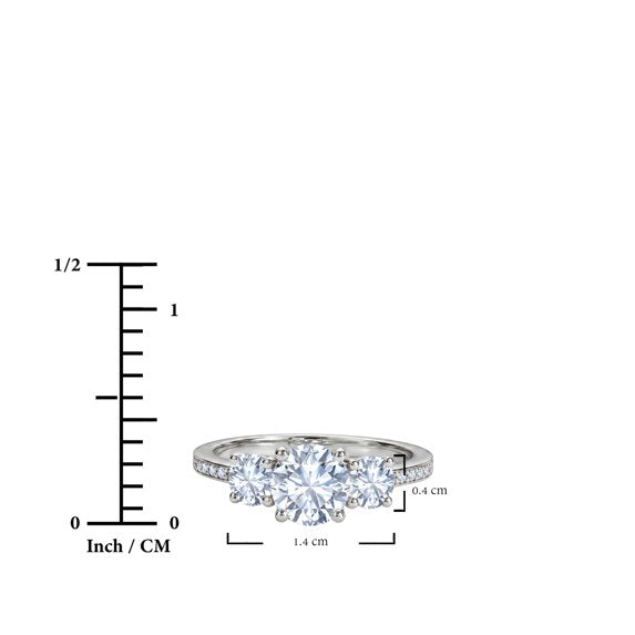 JeenMata 2.25 Carat Round Brilliant Cut Lab Grown Diamond-Three Stone Engagement Rings in 18K White Gold Plating for Women