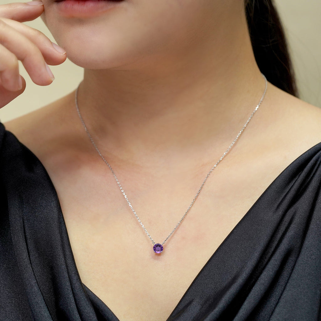 JeenMata 1 Carat Amethyst - February Birthstone Solitaire Pendant Necklace in 18K Yellow Gold Plated, Female, Adult