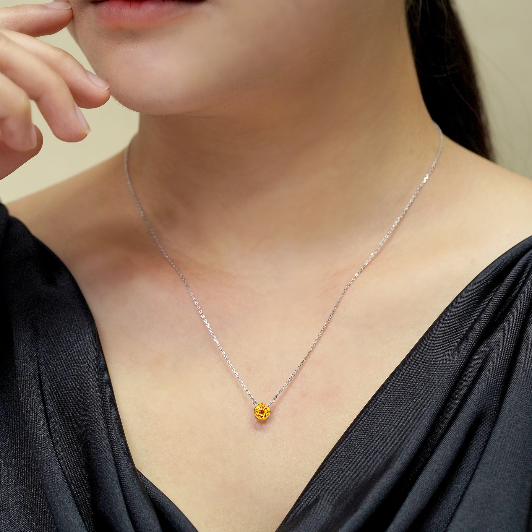 JeenMata 1 Carat Citrine - November Birthstone Solitaire Pendant Necklace in 18K Yellow Gold Plated, Female, Adult