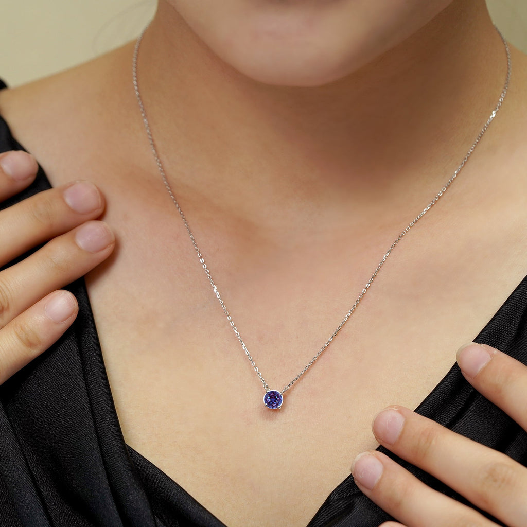 JeenMata 1 Carat Alexandrite - June Birthstone Solitaire Pendant Necklace in 18K Yellow Gold Plated, Female, Adult