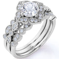 JeenMata 1.75 Carat Round Cut Moissanite Trio Set - Bridal Set - Wedding Trio Set - Solitaire Ring - Anniversary Ring - 18k White Gold Over Silver