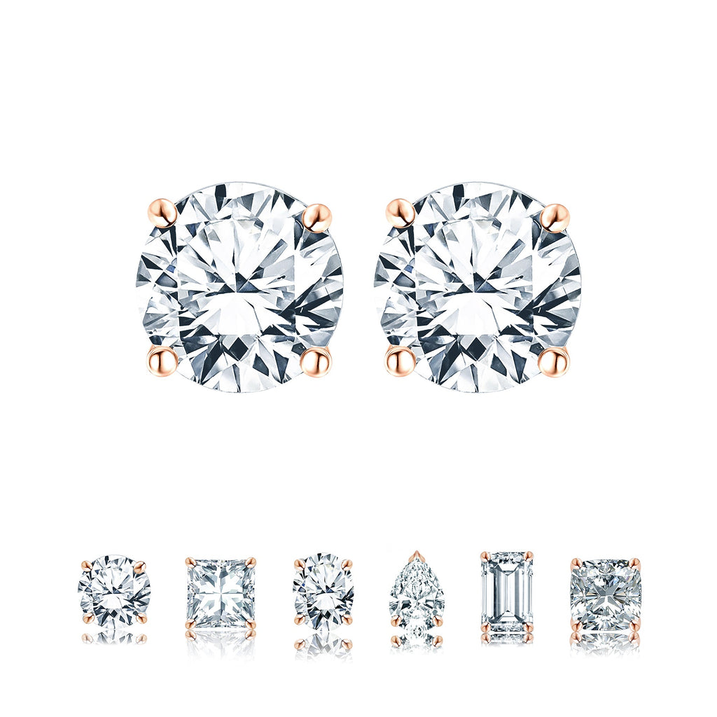 JeenMata 4 Prong 0.5 Carat Round Shaped Moissanite Solitaire Stud Earrings in 18k Rose Gold Plating for Women