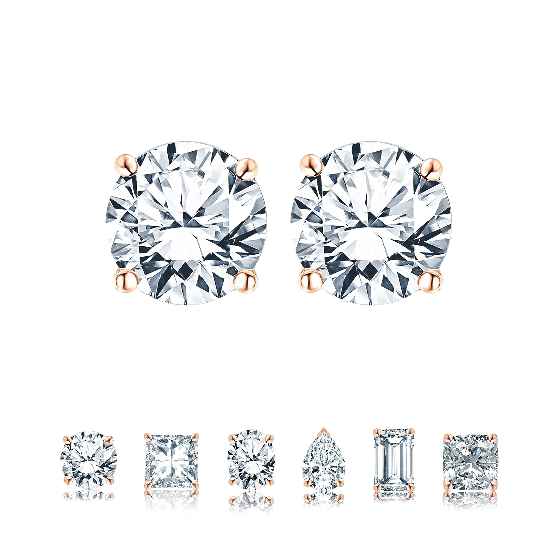 JeenMata 4 Prong 0.5 Carat Round Shaped Moissanite Solitaire Stud Earrings in 18k Rose Gold Plating for Women