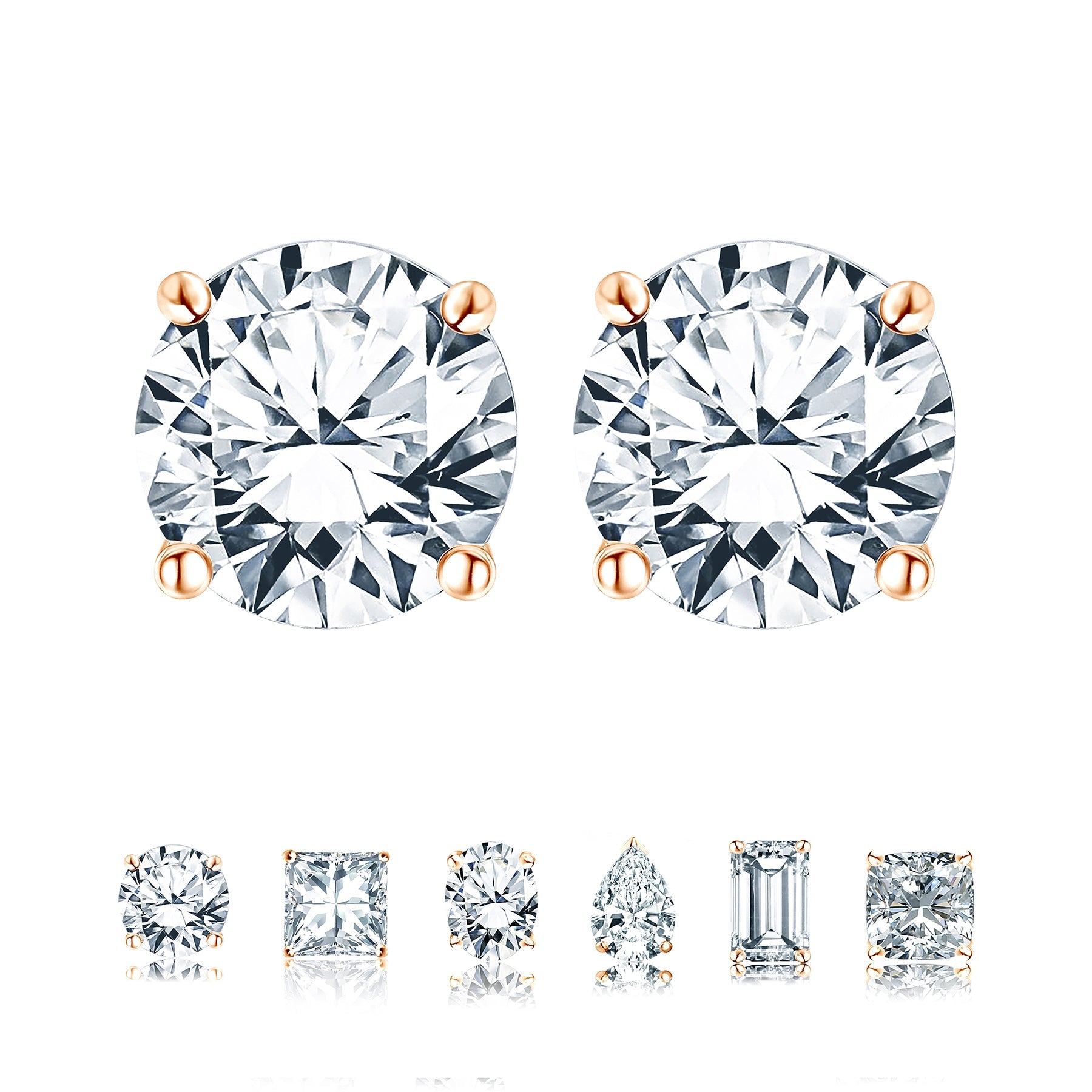 JeenMata 1 Carat Round Moissanite - 4 Prong Solitaire Stud Earrings in 18k White Gold Plating for Women