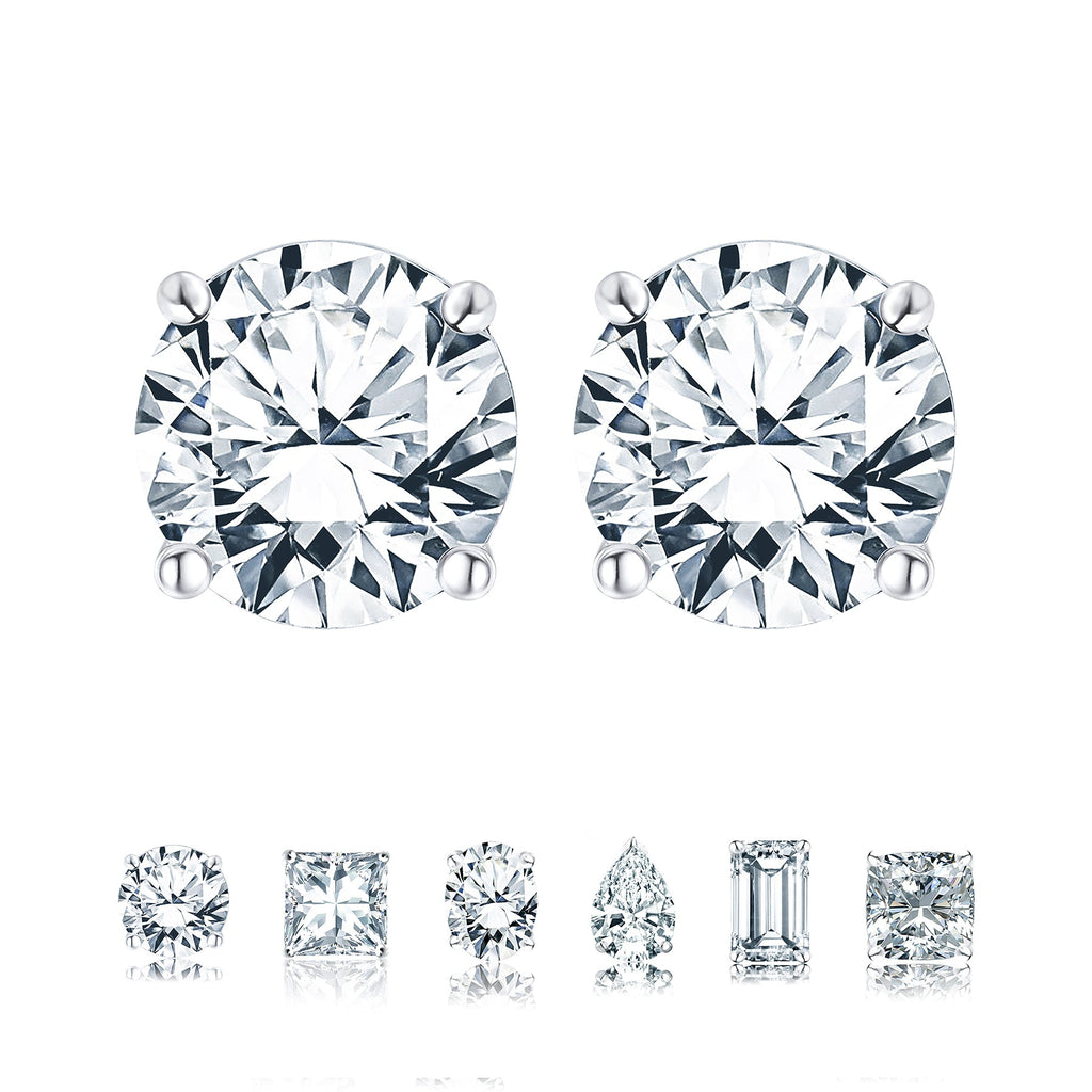 JeenMata 1 Carat Round Moissanite - 4 Prong Solitaire Stud Earrings in 18k White Gold Plating for Women