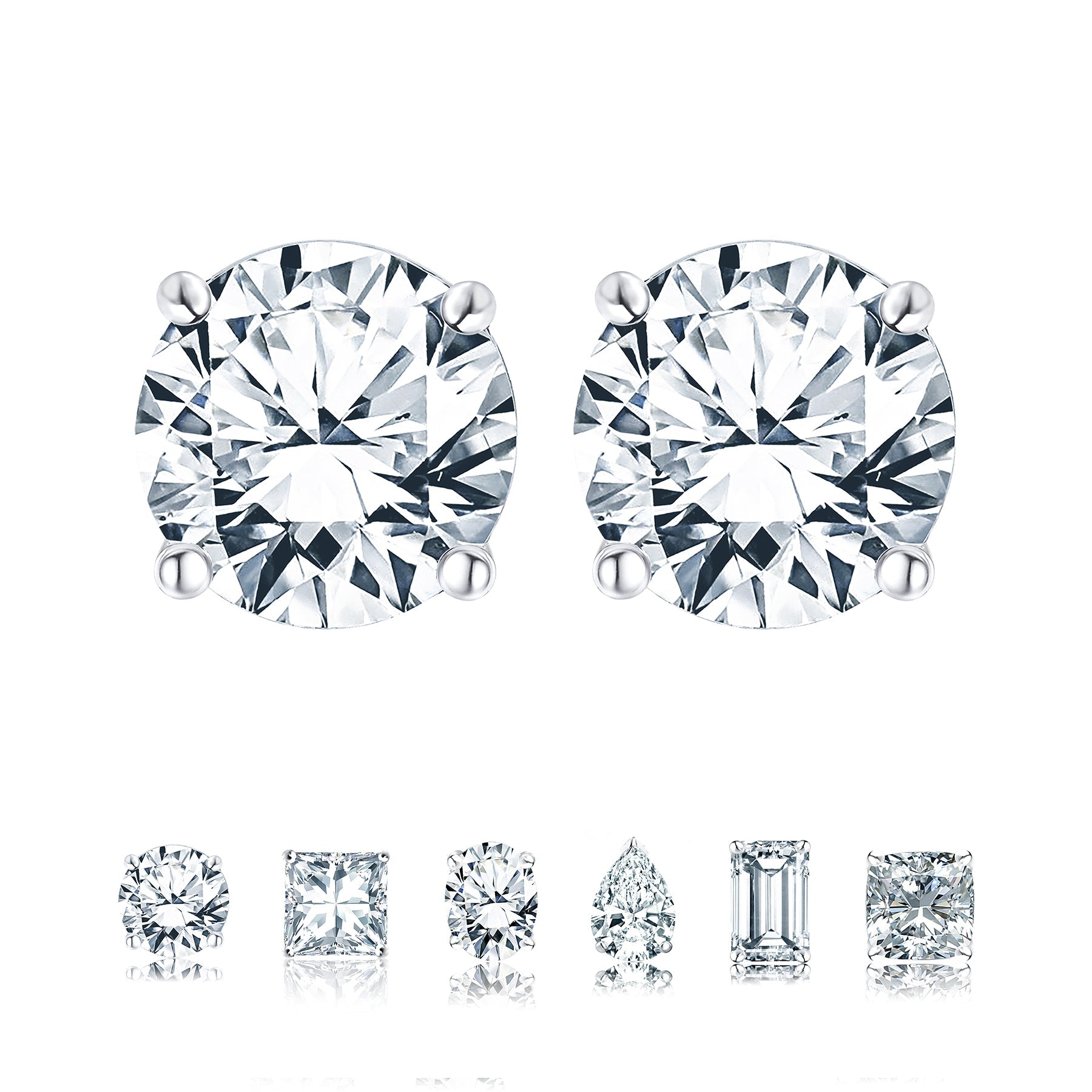 JeenMata 1 Carat Round Moissanite - 4 Prong Solitaire Stud Earrings in 18k White Gold Plating for Women