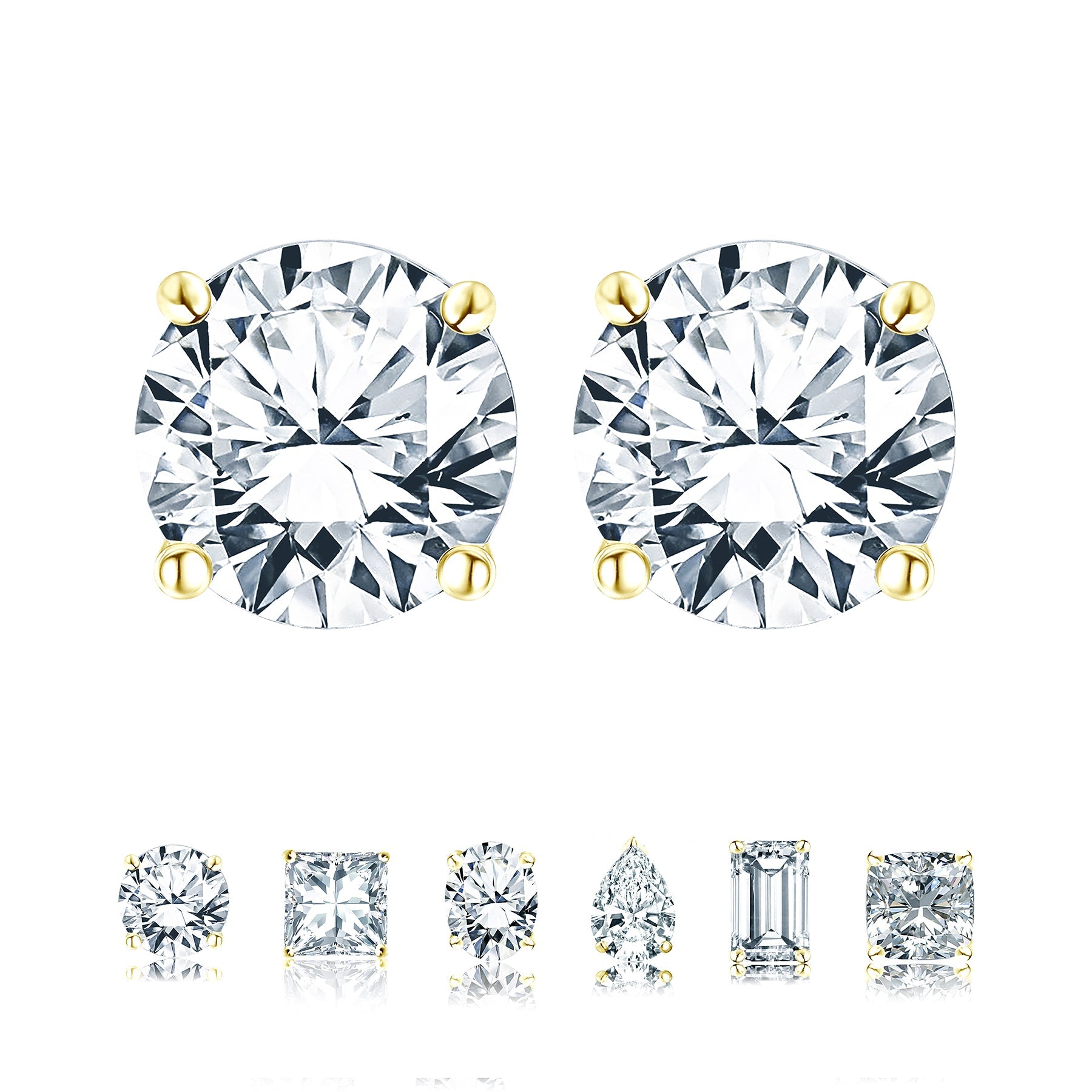 JeenMata 1 Carat Round Moissanite - 4 Prong Solitaire Stud Earrings in 18k White Gold Plating for Women