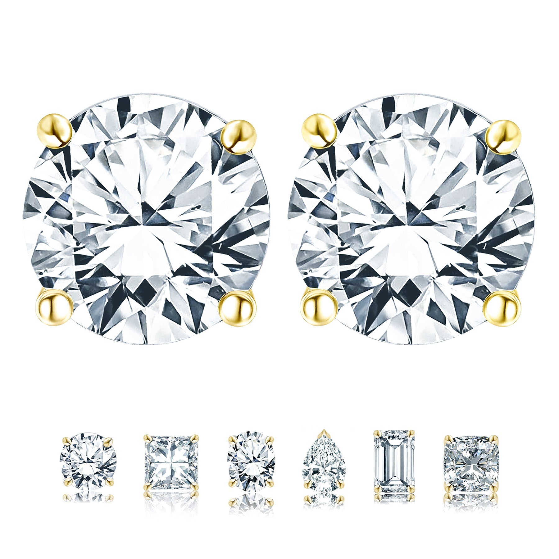 JeenMata 1 Carat Round Shaped Moissanite Solitaire Stud Earrings - 4 Prong - In 18K Rose Gold Plating Over Silver