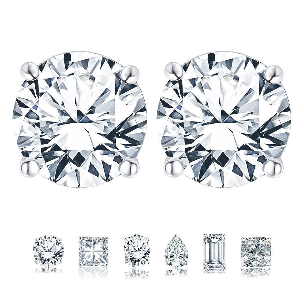 JeenMata 1 Carat Round Shaped Moissanite Solitaire Stud Earrings - 4 Prong - In 18K Rose Gold Plating Over Silver