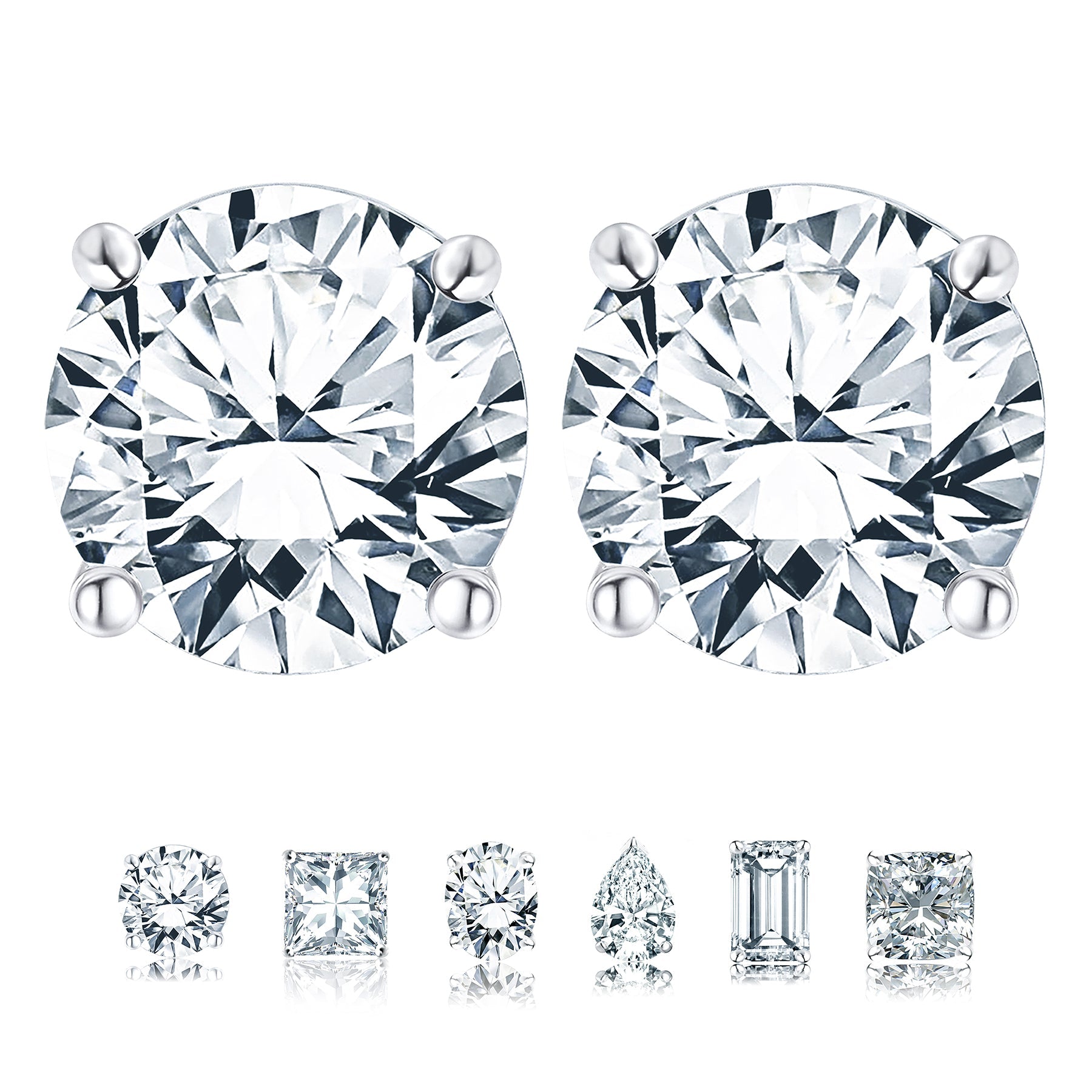 JeenMata 1 Carat Round Shaped Moissanite Solitaire Stud Earrings - 4 Prong - In 18K Rose Gold Plating Over Silver