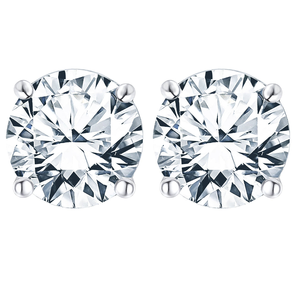 4 Prong 4 Carat Round Shaped Moissanite Solitaire Stud Earrings In 18K White Gold Plating Over Silver
