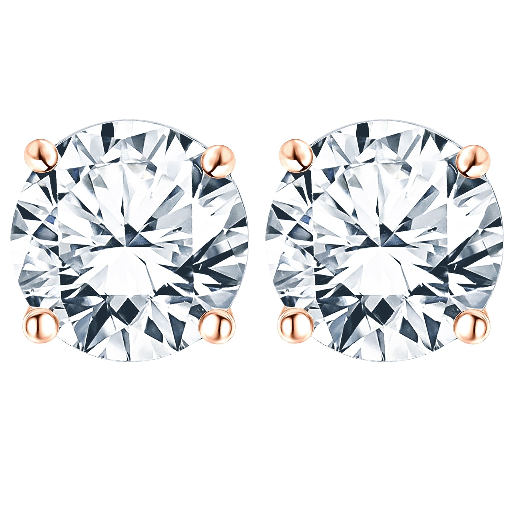 Certified 4 Prong 4 Carat Round Shaped Moissanite Solitaire Stud Earrings In 18K Rose Gold Plating Over Silver