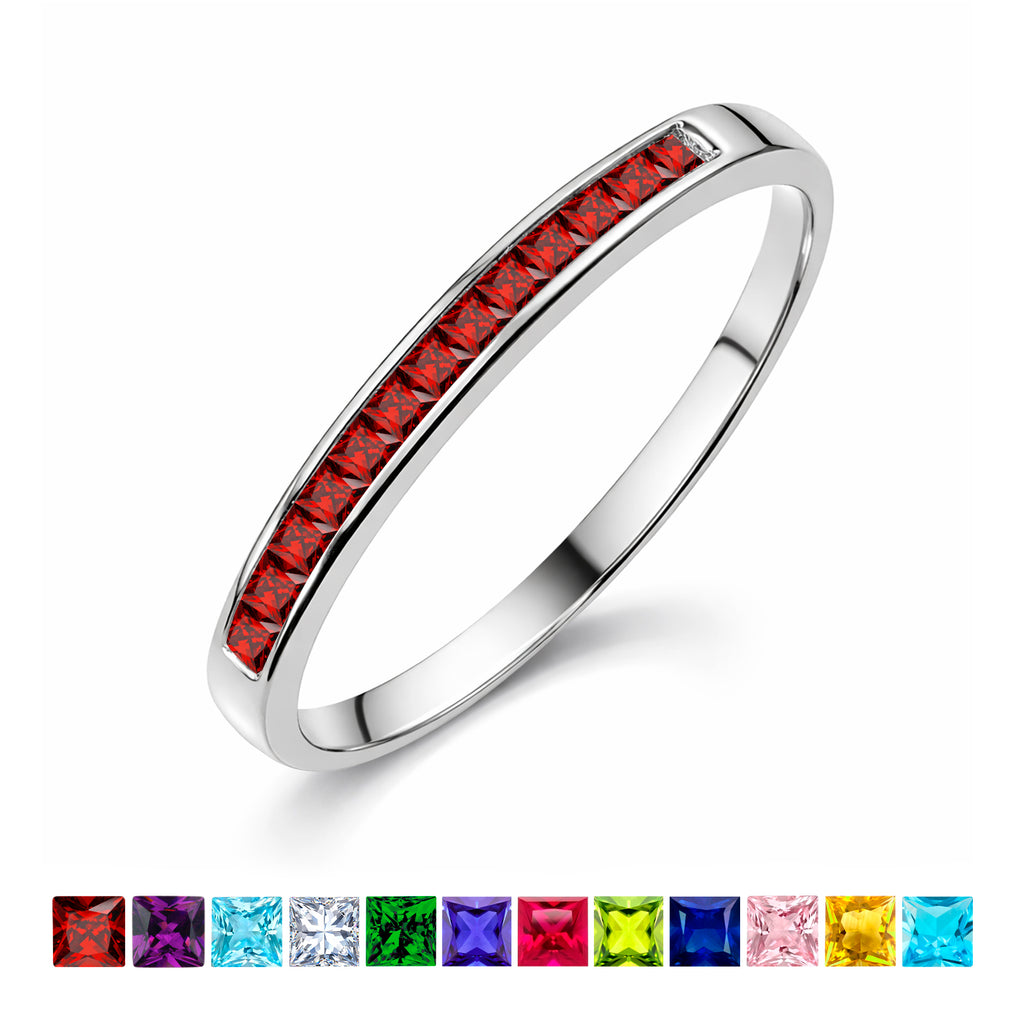 JeenMata 0.25 Carat Princess Cut January Birthstone Wedding Band - Pave Channel Band - 18K White Gold Plating for Women