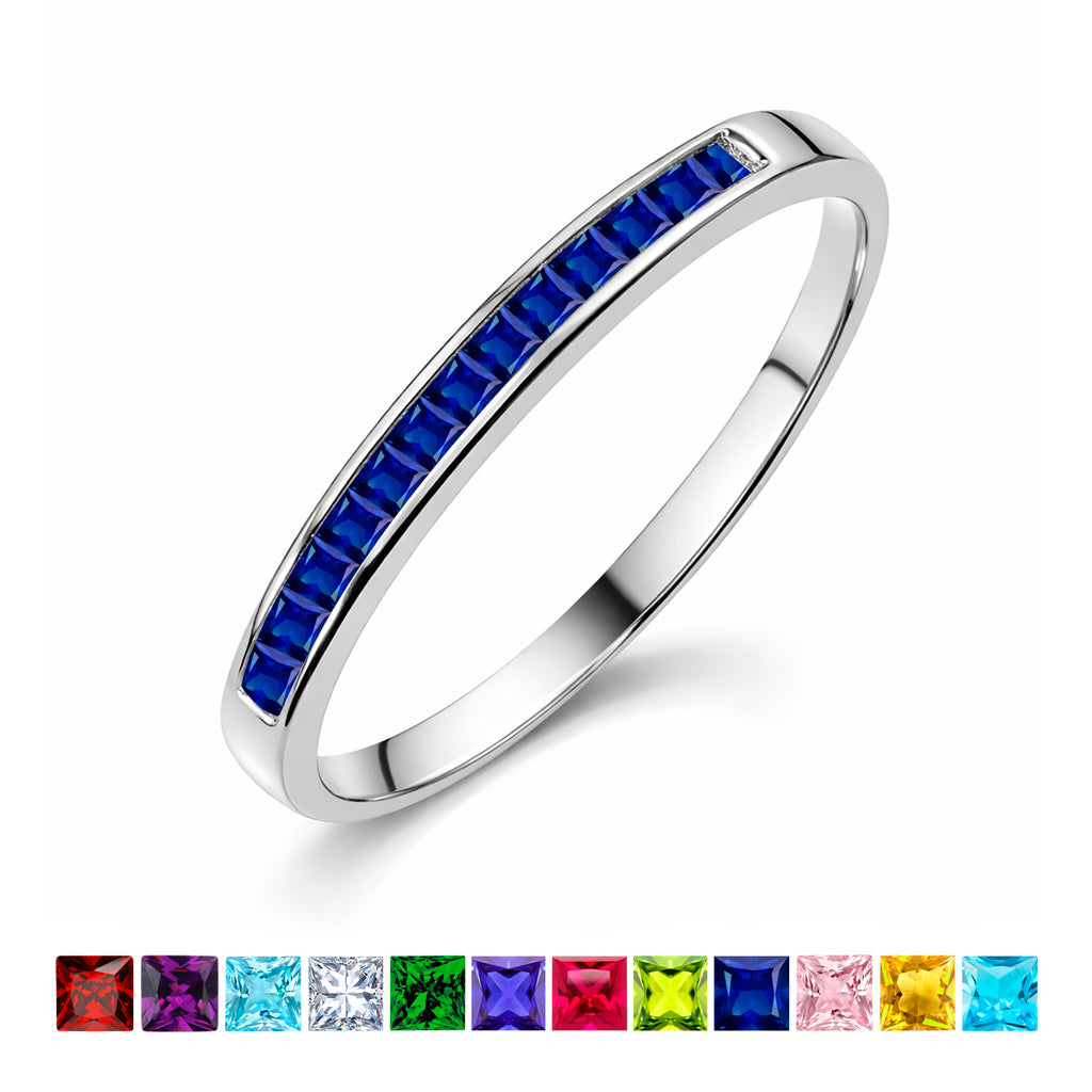 JeenMata 0.25 Carat Princess Cut September Birthstone Wedding Band - Pave Channel Band - 18K White Gold Plating for Women