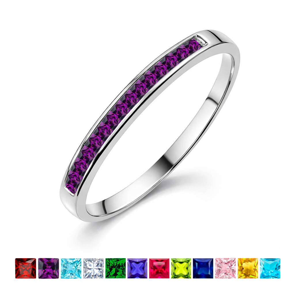 JeenMata 0.25 Carat Princess Cut February Birthstone Wedding Band - Pave Channel Band - 18K White Gold Plating for Women