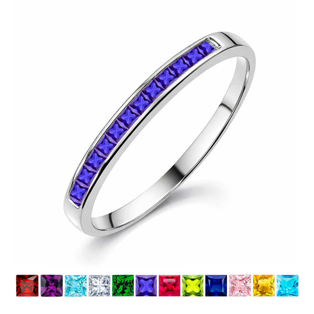 JeenMata 0.25 Carat Princess Cut June Birthstone Wedding Band - Pave Channel Band - 18K White Gold Plating for Women