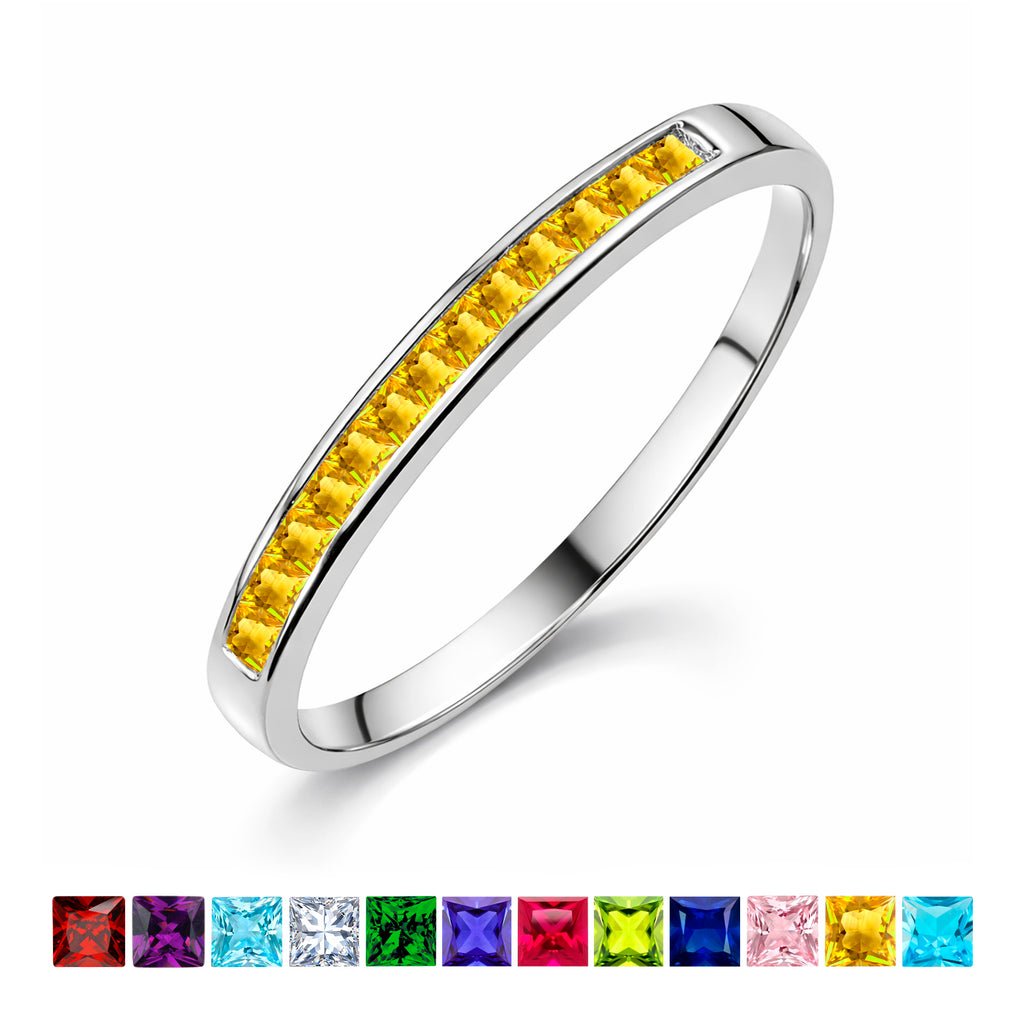 JeenMata 0.25 Carat Princess Cut November Birthstone Wedding Band - Pave Channel Band - 18K White Gold Plating for Women