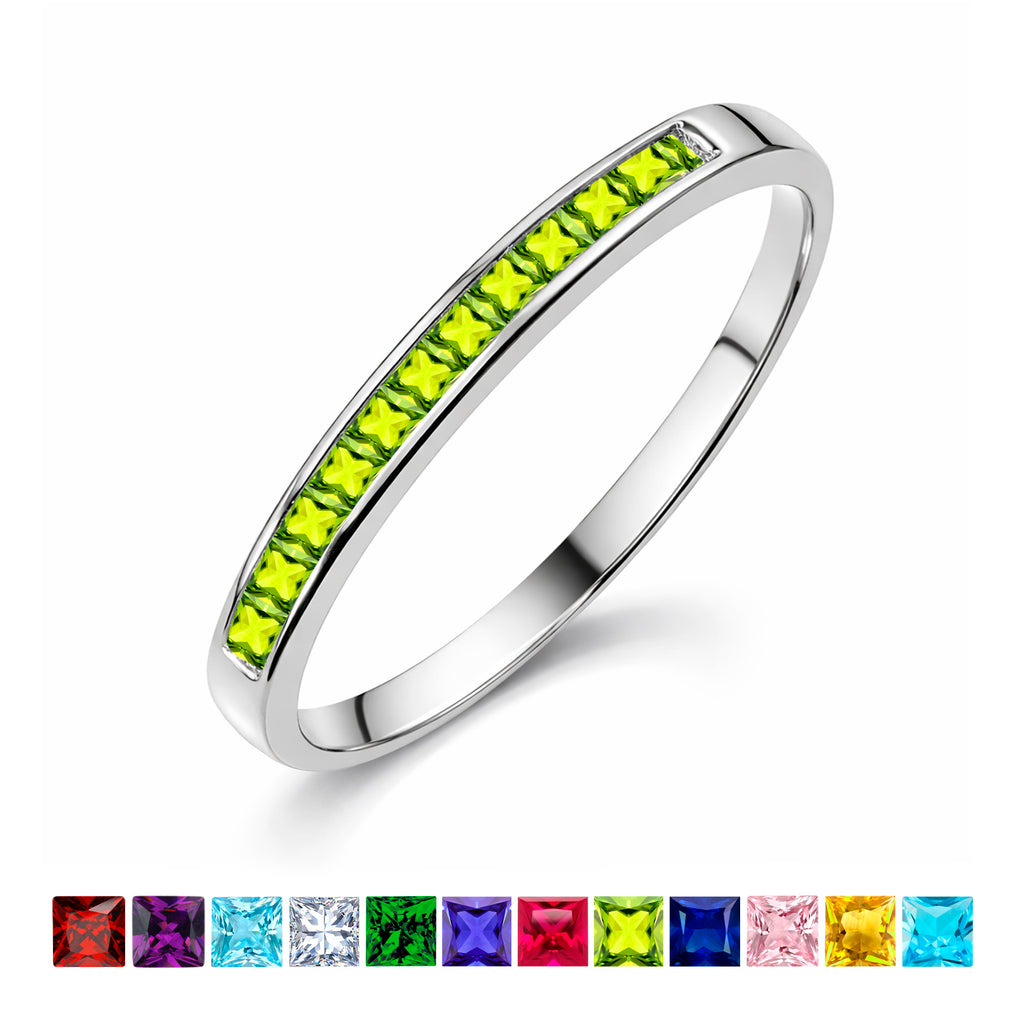 JeenMata 0.25 Carat Princess Cut August Birthstone Wedding Band - Pave Channel Band - 18K White Gold Plating for Women