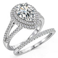 JeenMata 2.75 Carat Pear Cut Moissanite Double Halo Split Shank Engagement Ring Set in 18K White Gold Plated for Women