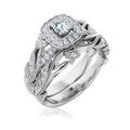 JeenMata Round Cut Lab Grown Diamond - Art Deco Style - Wedding Ring Set in 18K White Gold Plating for Women