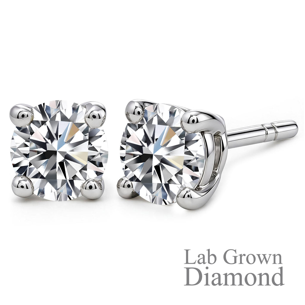 JeenMata Lab Grown Diamond Earrings 0.75 Carat Round Cut 18K White Gold Plated Solitaire Studs for Women