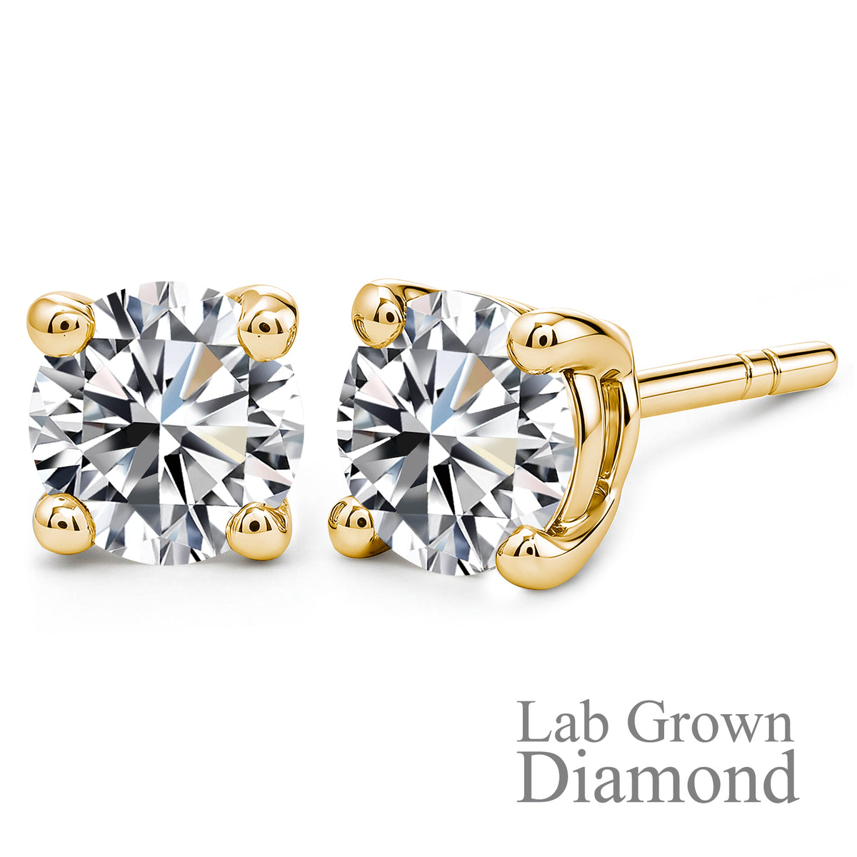 JeenMata Lab Grown Diamond Earrings 0.75 Carat Round Cut 18K Yellow Gold Plated Solitaire Studs for Women