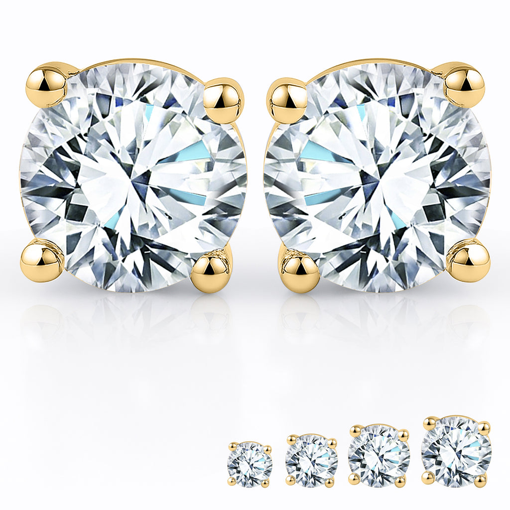 JeenMata Lab Grown Diamond Earrings 1.25 Carat Round Cut 18K Yellow Gold Plated Solitaire Studs for Women
