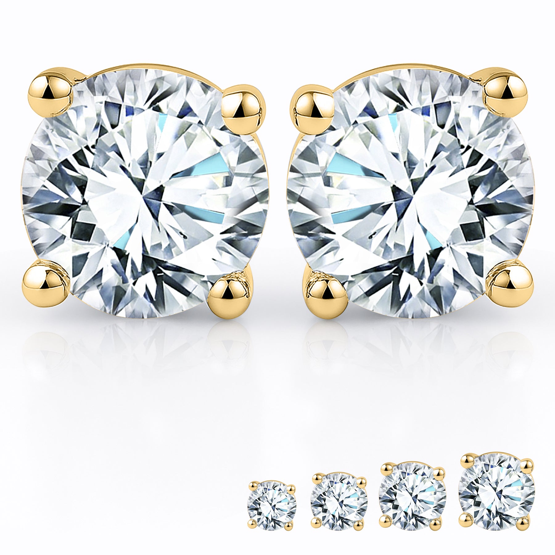 JeenMata Lab Grown Diamond Earrings 1.25 Carat Round Cut 18K Yellow Gold Plated Solitaire Studs for Women