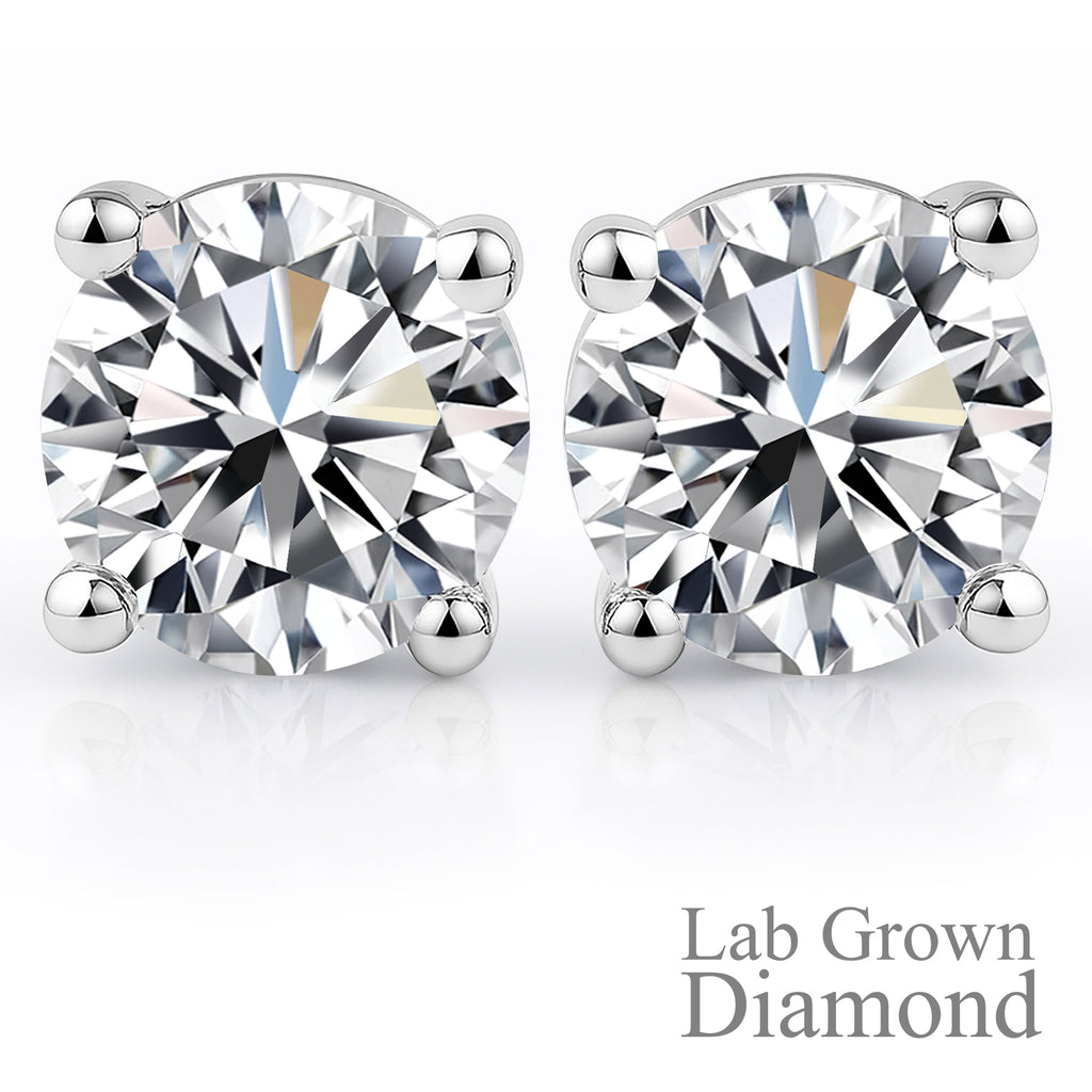 JeenMata Lab Grown Diamond Earrings 0.75 Carat Round Cut 18K White Gold Plated Solitaire Studs for Women