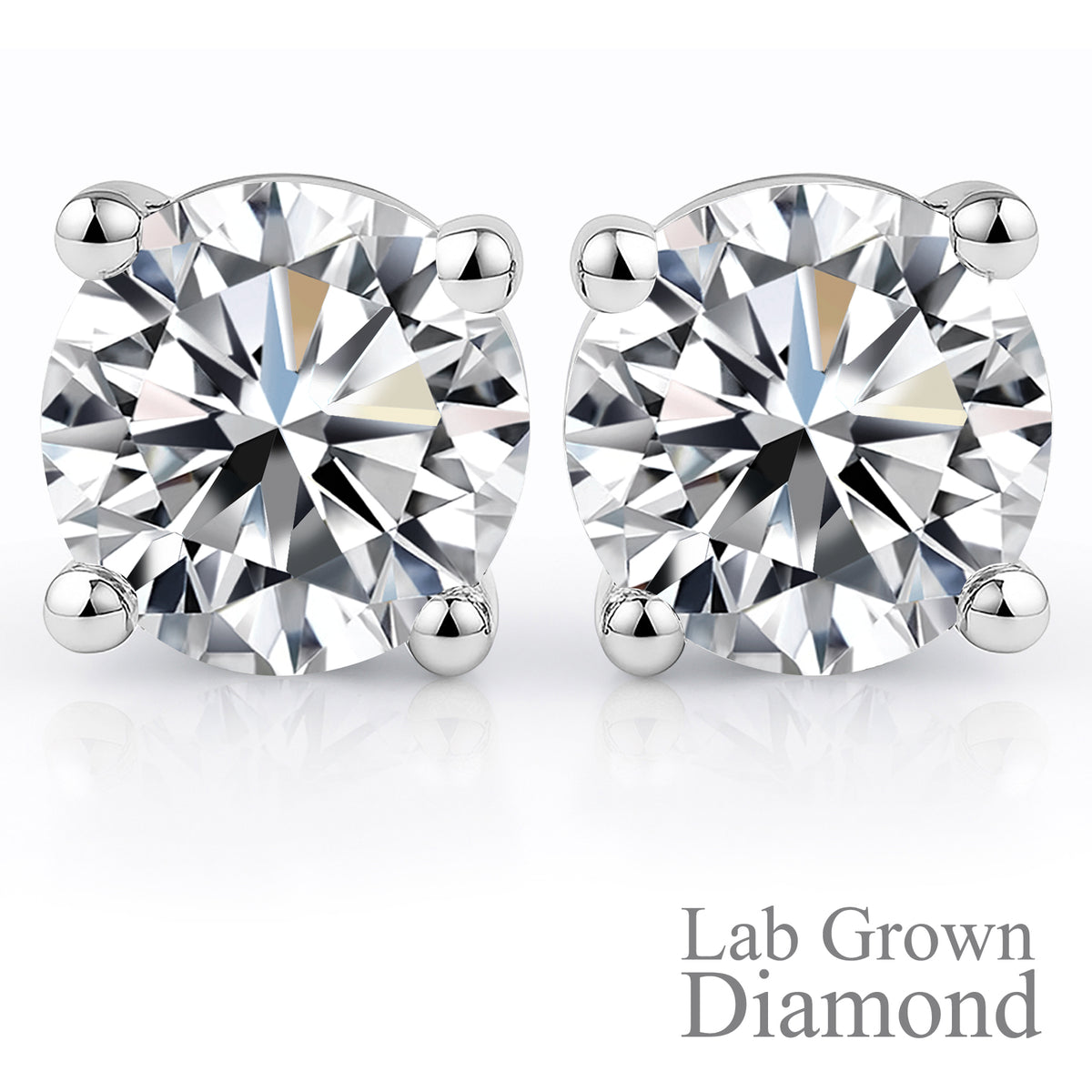 JeenMata Lab Grown Diamond Earrings 0.50 Carat Round Cut 18K White Gold Plated Solitaire Studs for Women