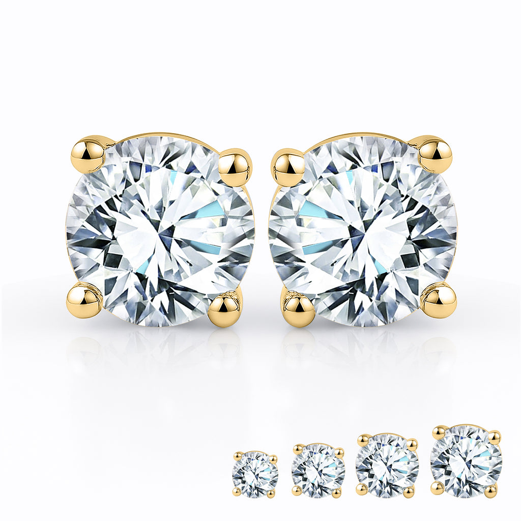 JeenMata Lab Grown Diamond Earrings 0.50 Carat Round Cut 18K Yellow Gold Plated Solitaire Studs for Women