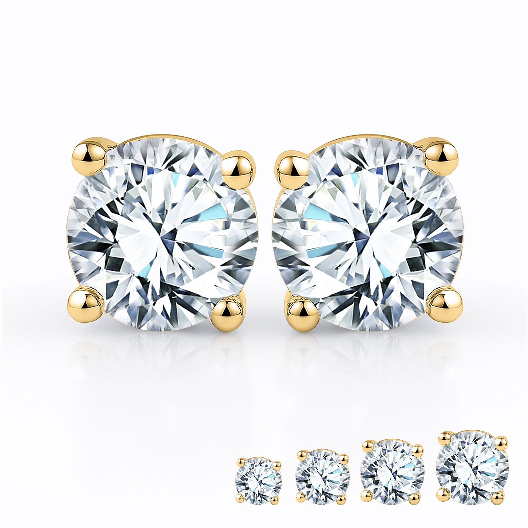 JeenMata Lab Grown Diamond Earrings 0.50 Carat Round Cut 18K Yellow Gold Plated Solitaire Studs for Women