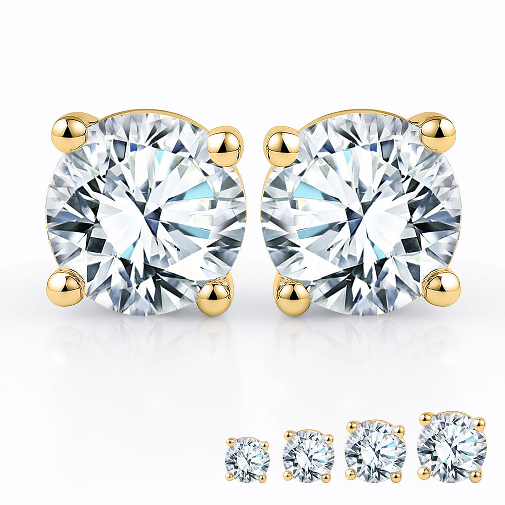 JeenMata Lab Grown Diamond Earrings 0.75 Carat Round Cut 18K Yellow Gold Plated Solitaire Studs for Women